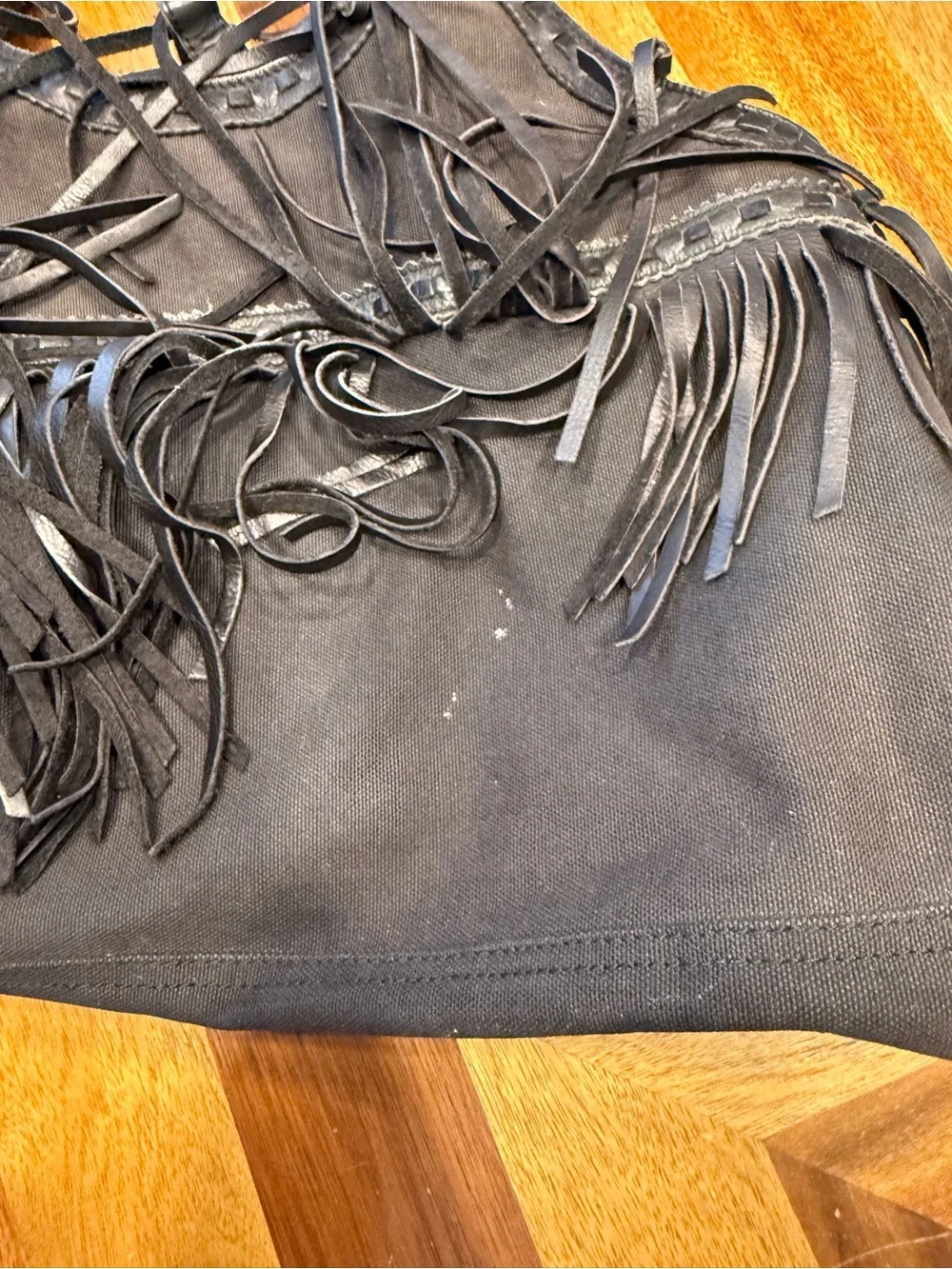 Denim & Supply Ralph Lauren Black Fringe Tote Bag with Braided Handles *desc*